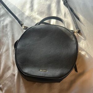 Nine West Black Round Leather Crossbody Bag